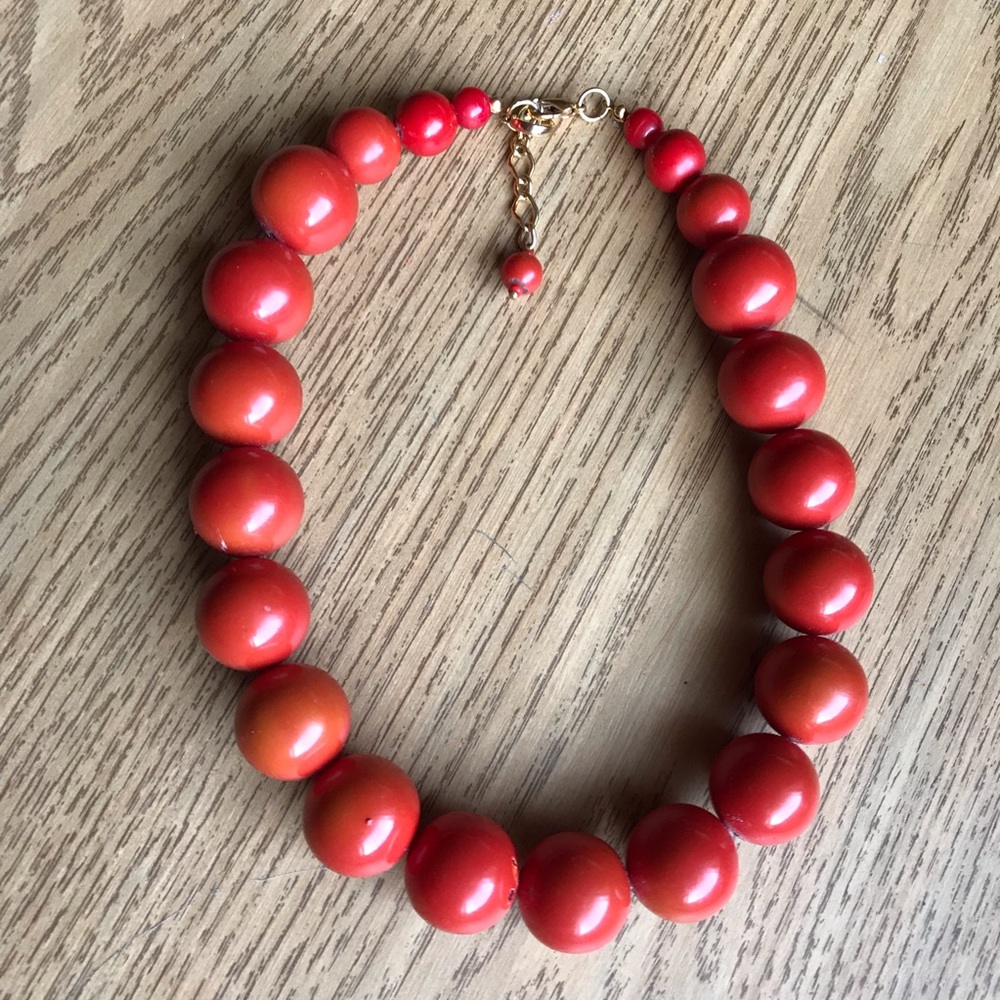 Bead Necklace Red Vintage Kitsch